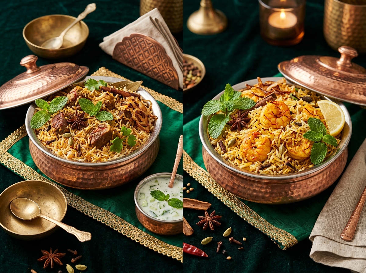 Mutton, Fish & Prawns Biryani at Taj Darbar